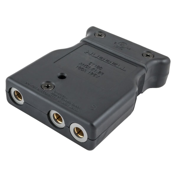 Pin & Sleeve Receptacle, 100 A, 125V AC, 3 Pole, Screw Terminals Wire Connection Type Black